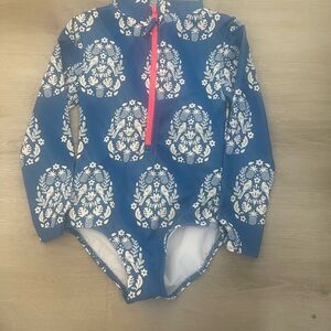 Boden Kids Blue and White Floral Rashguard